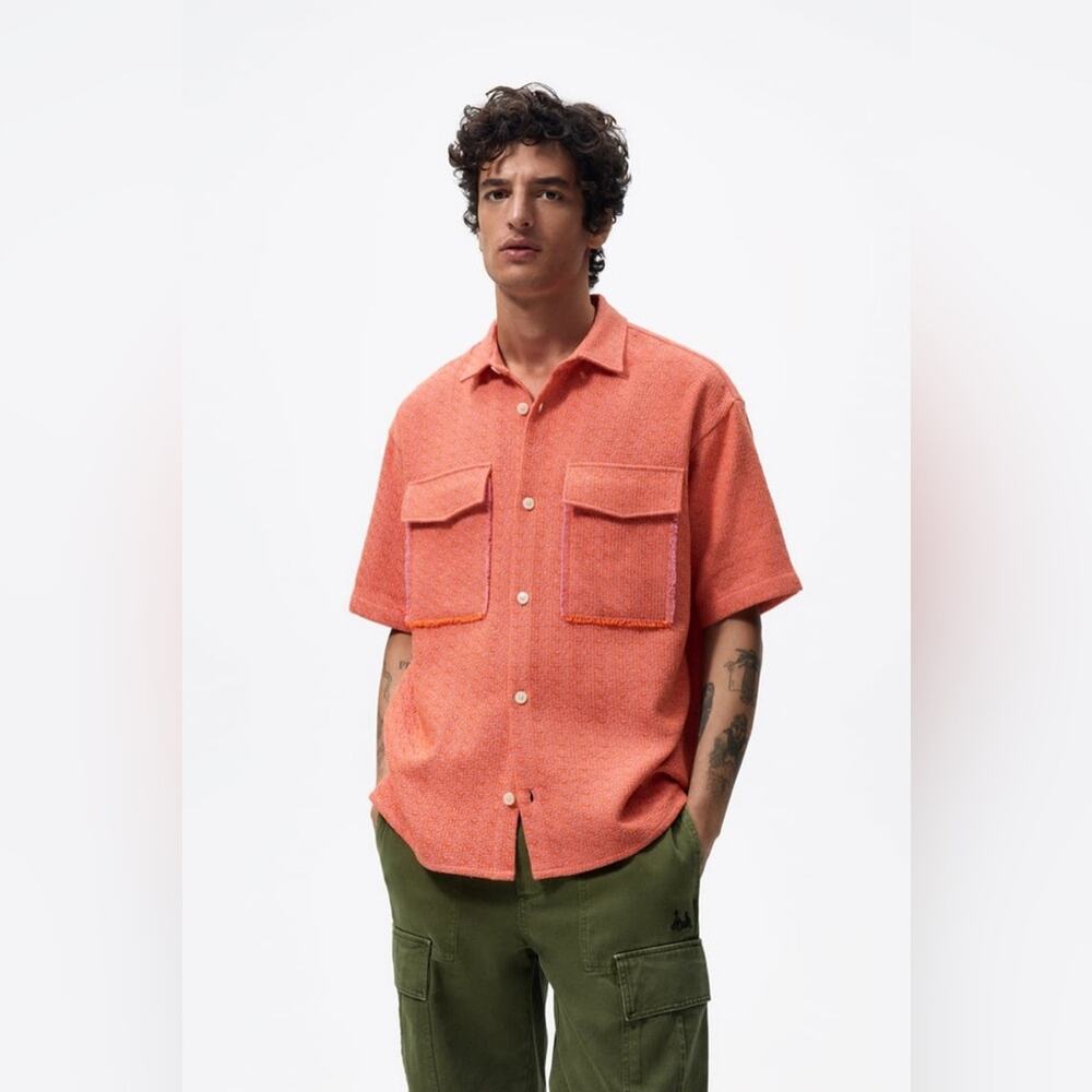 Zara Boxy Knit Button Down Shirt with Pockets (size S)
